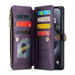 For iPhone 16 Pro Max Leather Case CASEME C36 Zipper Multiple Card Slots Phone Cover with Straps