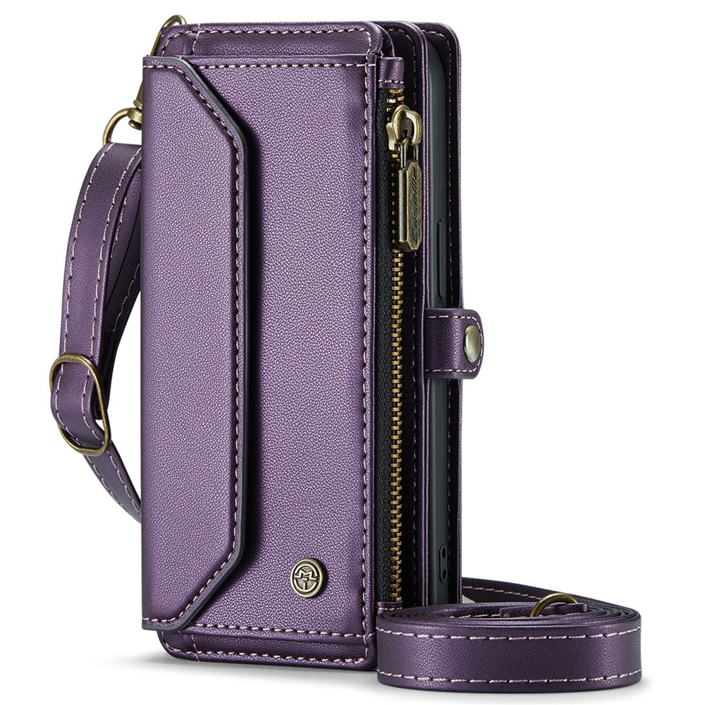For iPhone 16 Pro Max Leather Case CASEME C36 Zipper Multiple Card Slots Phone Cover with Straps