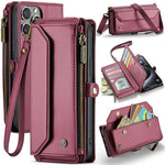 For iPhone 16 Pro Max Leather Case CASEME C36 Zipper Multiple Card Slots Phone Cover with Straps