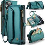 For iPhone 16 Pro Leather Case CASEME C36 Zipper Multiple Card Slots Phone Cover with Straps