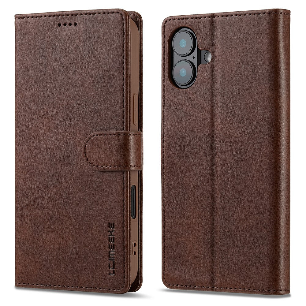 LC.IMEEKE For iPhone 16 Plus Case Calf Texture PU Leather Stand Wallet Phone Cover