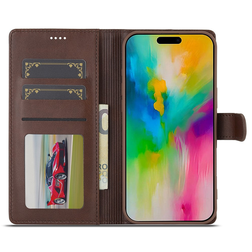 LC.IMEEKE For iPhone 16 Plus Case Calf Texture PU Leather Stand Wallet Phone Cover