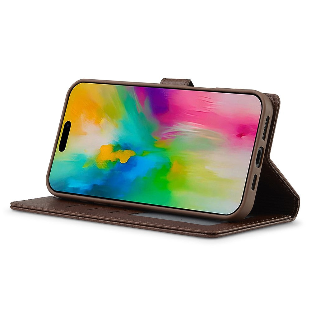 LC.IMEEKE For iPhone 16 Plus Case Calf Texture PU Leather Stand Wallet Phone Cover
