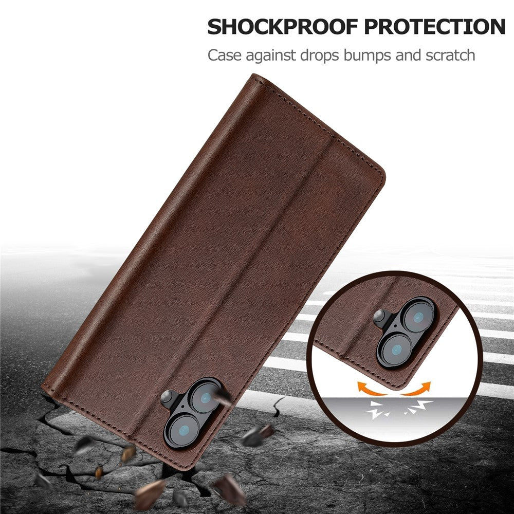 LC.IMEEKE For iPhone 16 Plus Case Calf Texture PU Leather Stand Wallet Phone Cover