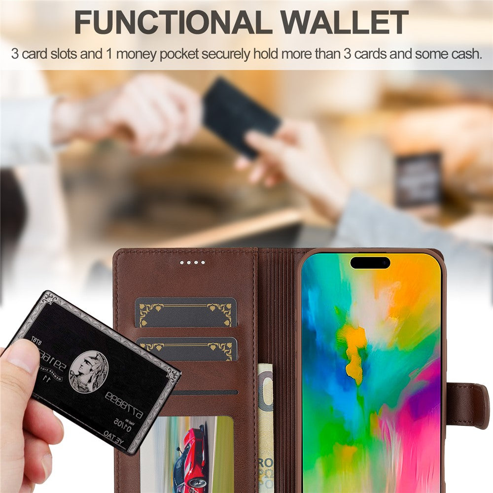 LC.IMEEKE For iPhone 16 Plus Case Calf Texture PU Leather Stand Wallet Phone Cover