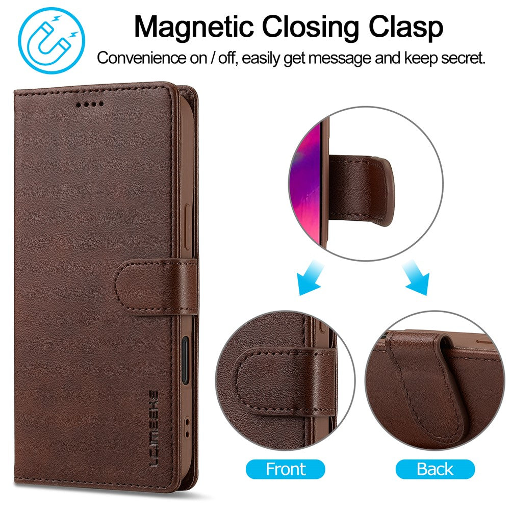 LC.IMEEKE For iPhone 16 Plus Case Calf Texture PU Leather Stand Wallet Phone Cover