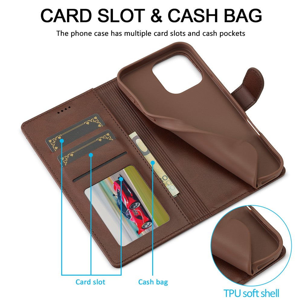 LC.IMEEKE For iPhone 16 Plus Case Calf Texture PU Leather Stand Wallet Phone Cover
