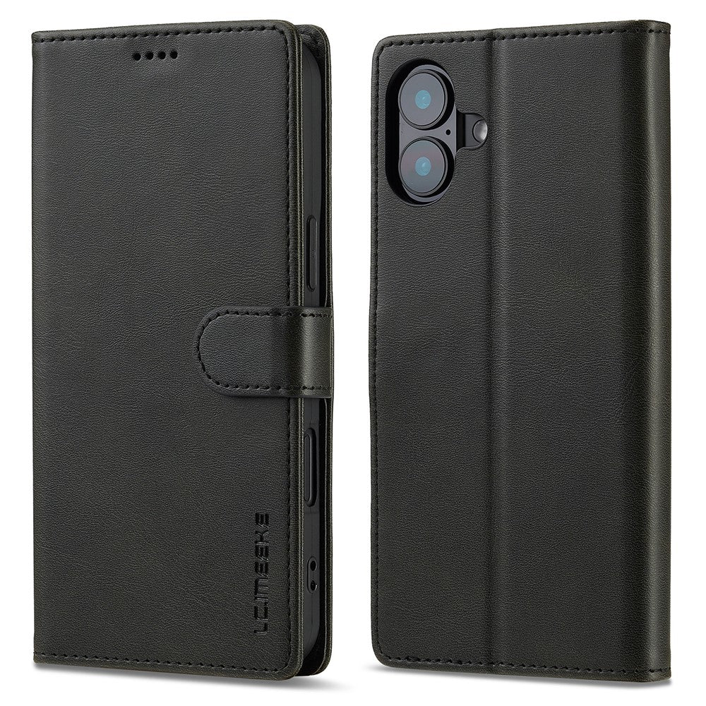 LC.IMEEKE For iPhone 16 Plus Case Calf Texture PU Leather Stand Wallet Phone Cover