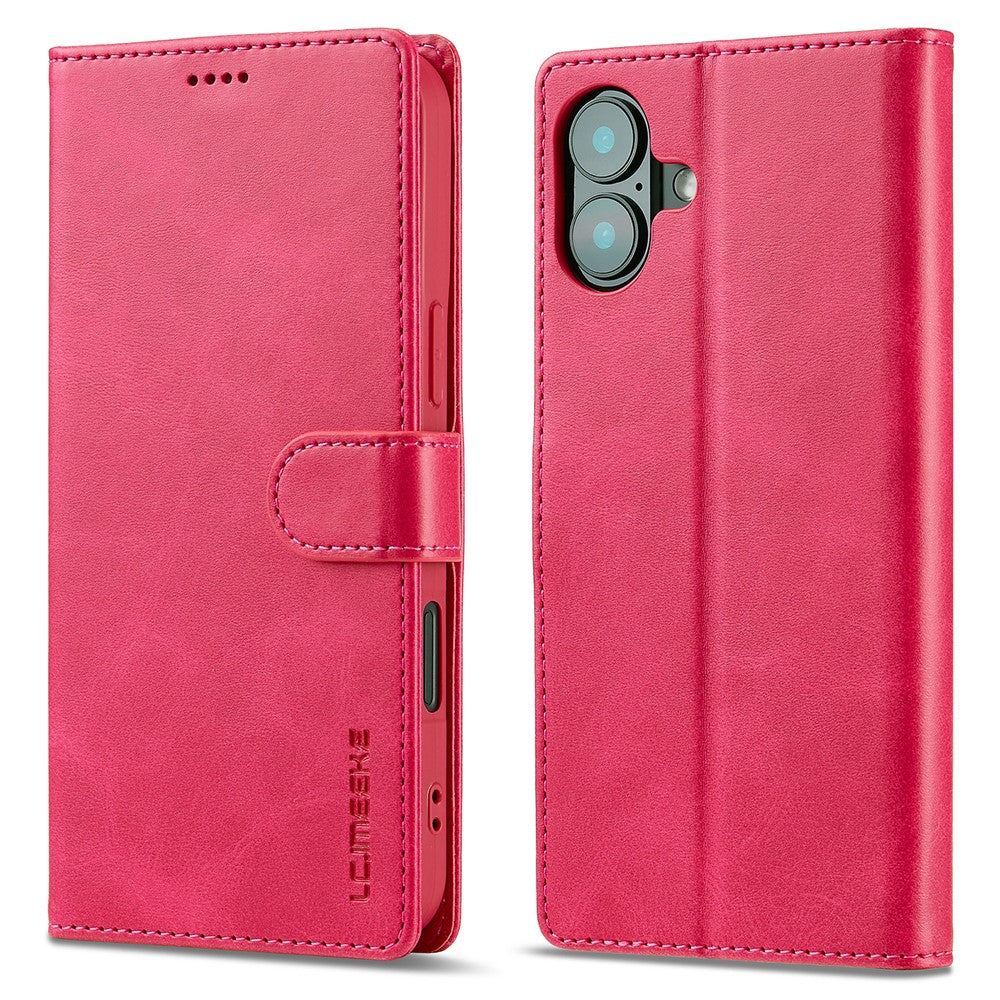 LC.IMEEKE For iPhone 16 Plus Case Calf Texture PU Leather Stand Wallet Phone Cover