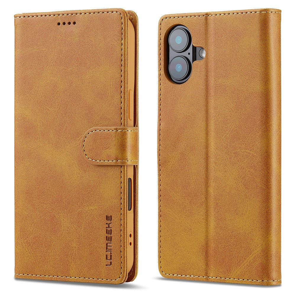 LC.IMEEKE For iPhone 16 Plus Case Calf Texture PU Leather Stand Wallet Phone Cover