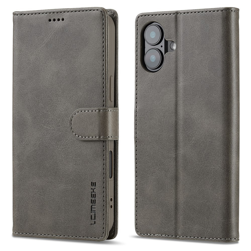 LC.IMEEKE For iPhone 16 Plus Case Calf Texture PU Leather Stand Wallet Phone Cover