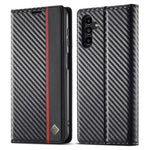 LC.IMEEKE For Samsung Galaxy S24 FE Case Carbon Fiber Texture Phone Cover Stand Card Holder