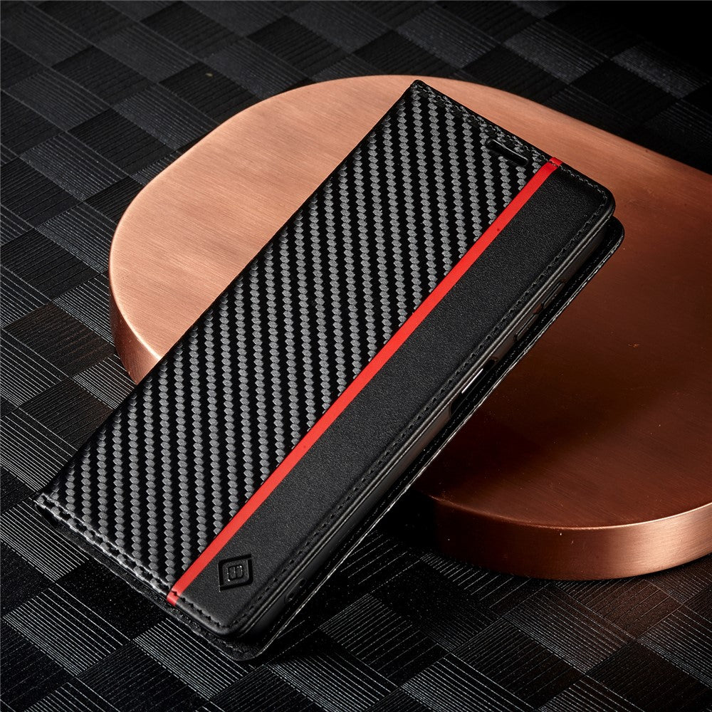 LC.IMEEKE For Samsung Galaxy S24 FE Case Carbon Fiber Texture Phone Cover Stand Card Holder