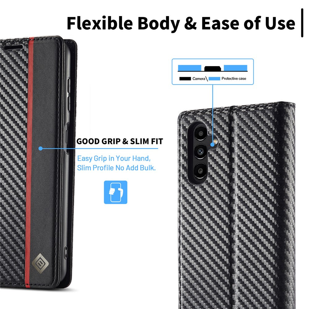 LC.IMEEKE For Samsung Galaxy S24 FE Case Carbon Fiber Texture Phone Cover Stand Card Holder