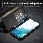 LC.IMEEKE For Samsung Galaxy S24 FE Case Carbon Fiber Texture Phone Cover Stand Card Holder