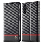 LC.IMEEKE For Samsung Galaxy S24 FE Case Carbon Fiber Texture Phone Cover Stand Card Holder