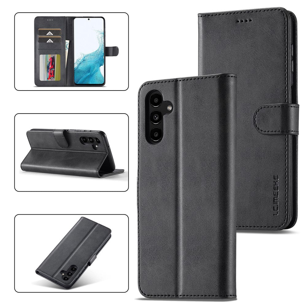 LC.IMEEKE For Samsung Galaxy S24 FE Case Calf Texture PU Leather Stand Wallet Phone Cover