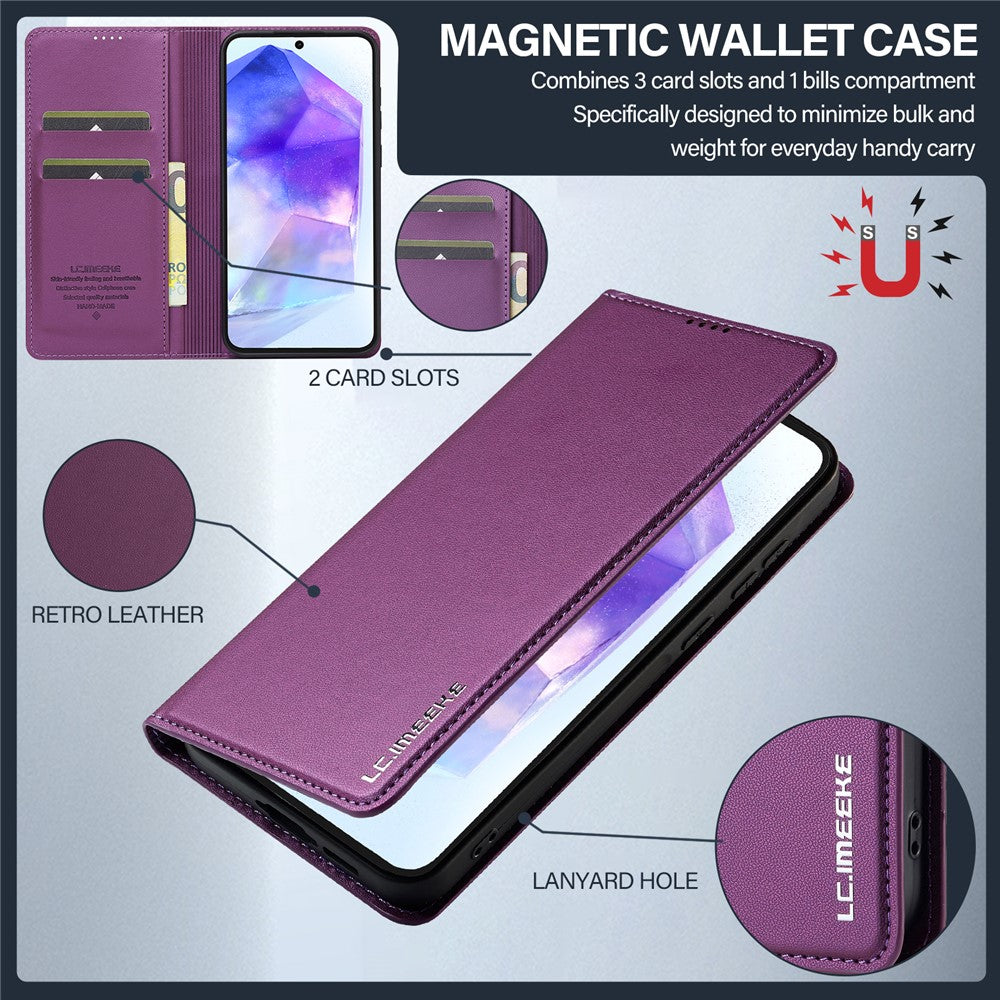 LC.IMEEKE L1 Series for Samsung Galaxy S24 FE Case PU Leather Wallet Stand Protective Phone Cover