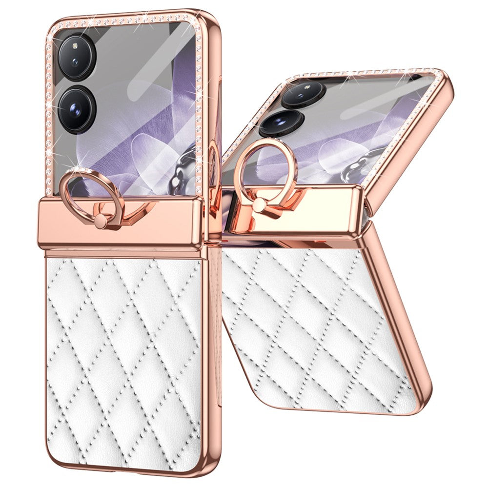 Xiaomi Mix Flip 5G-skal med ringhållare, strass-läder + PC-romb, mobilskal