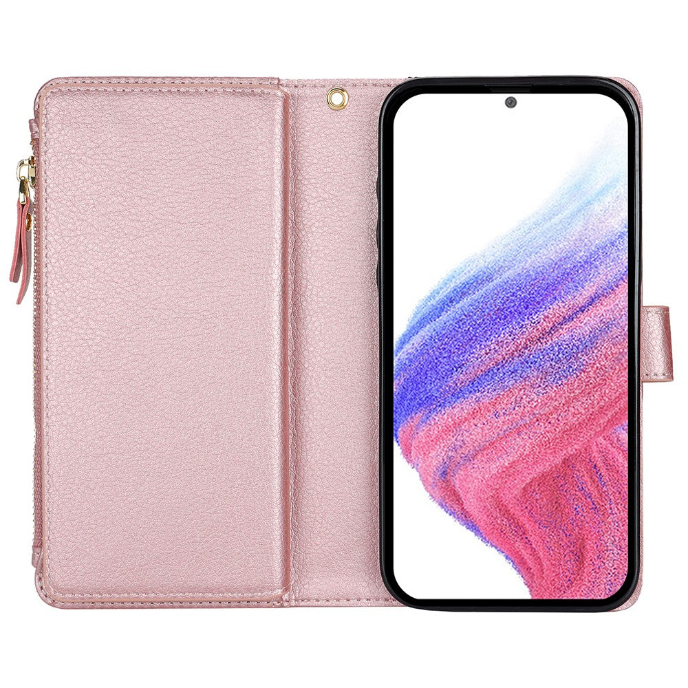 XL-001 För Samsung Galaxy A15 4G / 5G Skal Blixtlåsficka Armbandsställ Lädermobilskal