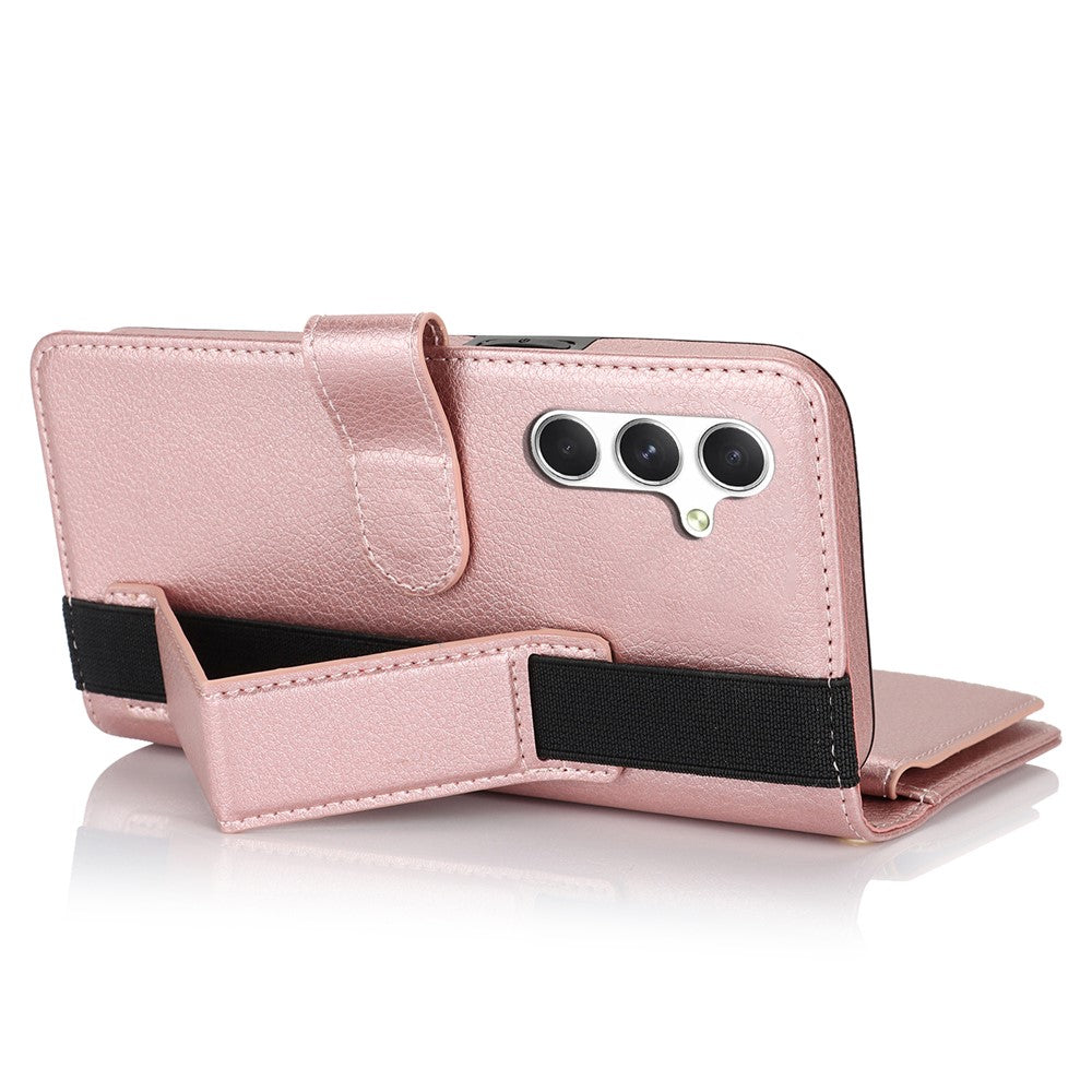 XL-001 För Samsung Galaxy A15 4G / 5G Skal Blixtlåsficka Armbandsställ Lädermobilskal
