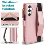 XL-001 För Samsung Galaxy A15 4G / 5G Skal Blixtlåsficka Armbandsställ Lädermobilskal