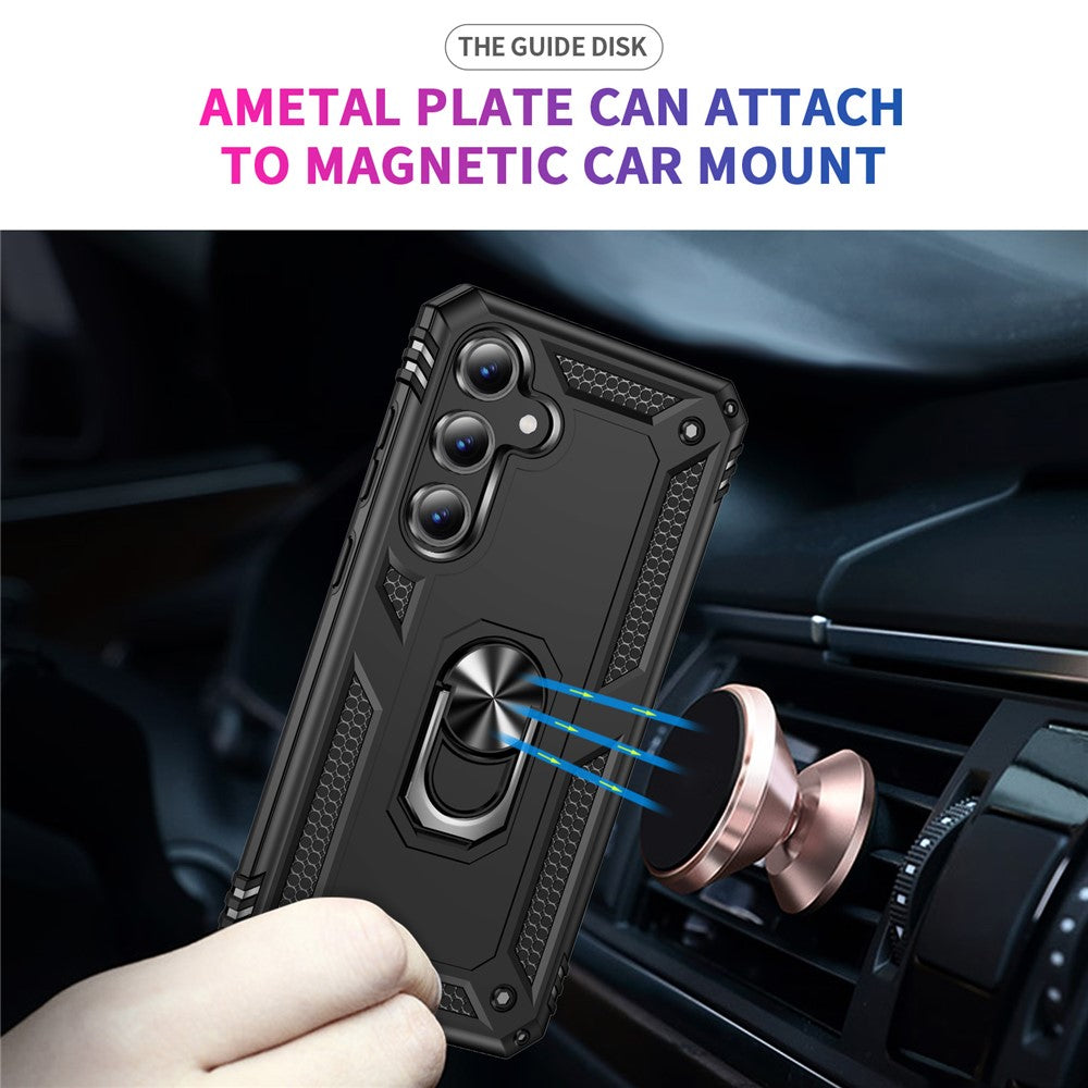 For Samsung Galaxy S24 FE Case PC+TPU Phone Cover with Rotary Ring Kickstand