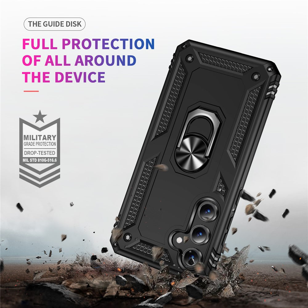 For Samsung Galaxy S24 FE Case PC+TPU Phone Cover with Rotary Ring Kickstand