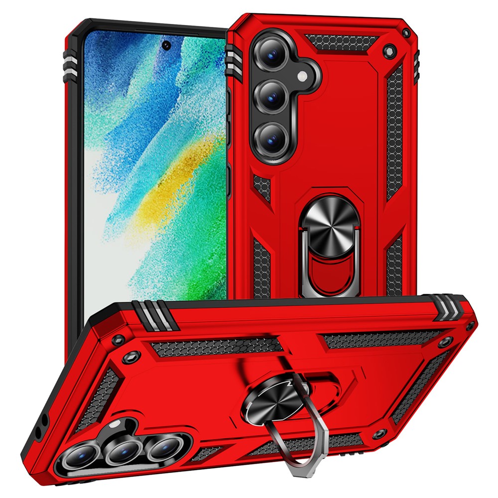 For Samsung Galaxy S24 FE Case PC+TPU Phone Cover with Rotary Ring Kickstand