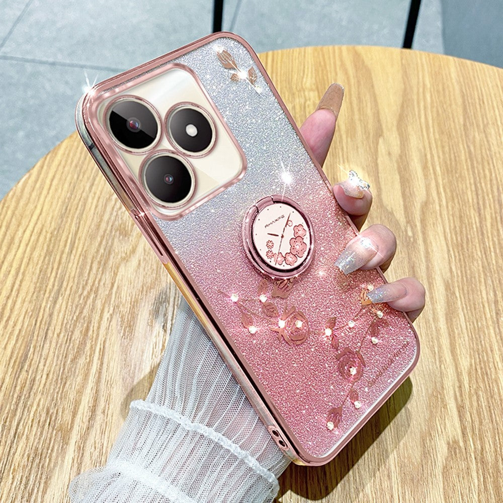KADEM For Honor X60i 5G Case Ring Kickstand TPU Flowers Phone Cover Gradient Glitter