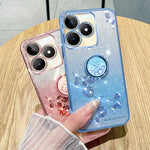 KADEM For Honor X60i 5G Case Ring Kickstand TPU Flowers Phone Cover Gradient Glitter