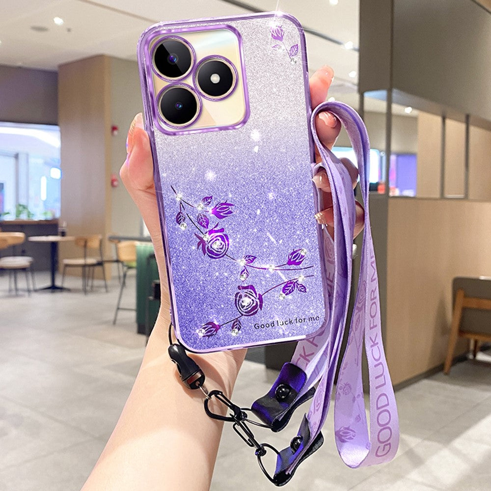 KADEM For Honor X60i 5G Case Flower Pattern TPU Gradient Phone Cover with Lanyards