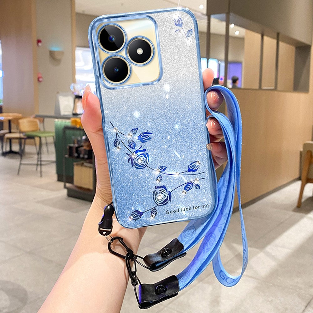 KADEM For Honor X60i 5G Case Flower Pattern TPU Gradient Phone Cover with Lanyards