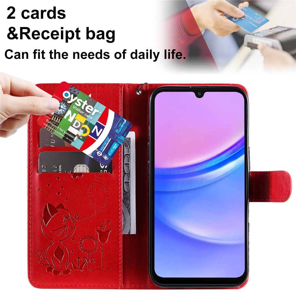 Samsung Galaxy A26 5G / A16 5G / A16 4G Läderfodral Kattbi Mönster mobilfodral Plånboksfodral med Rem