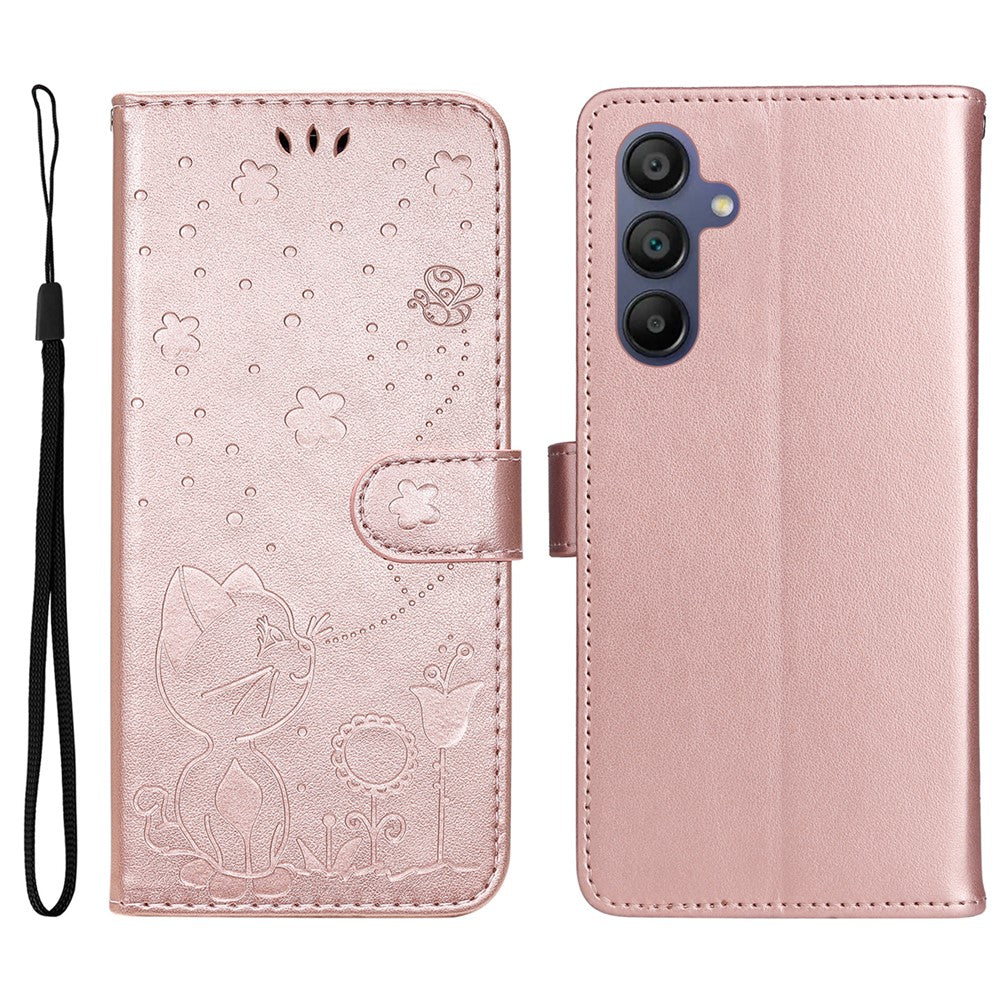 Samsung Galaxy A26 5G / A16 5G / A16 4G Läderfodral Kattbi Mönster mobilfodral Plånboksfodral med Rem