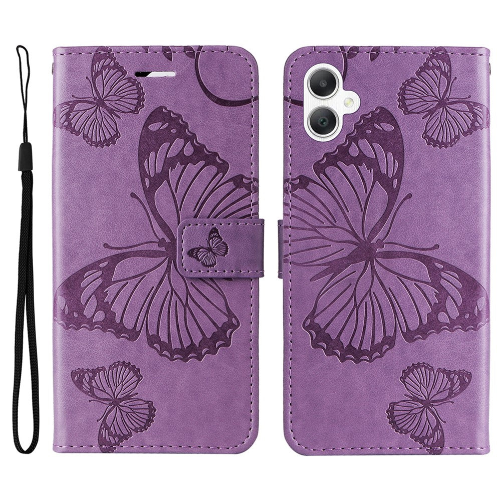 Samsung Galaxy A08 5G / A08 4G / A07 4G / A07s 4G / A06 4G / A06 5G Plånboksfodral Läderfodral med Blommigt Fjärilsmönster, Stativ