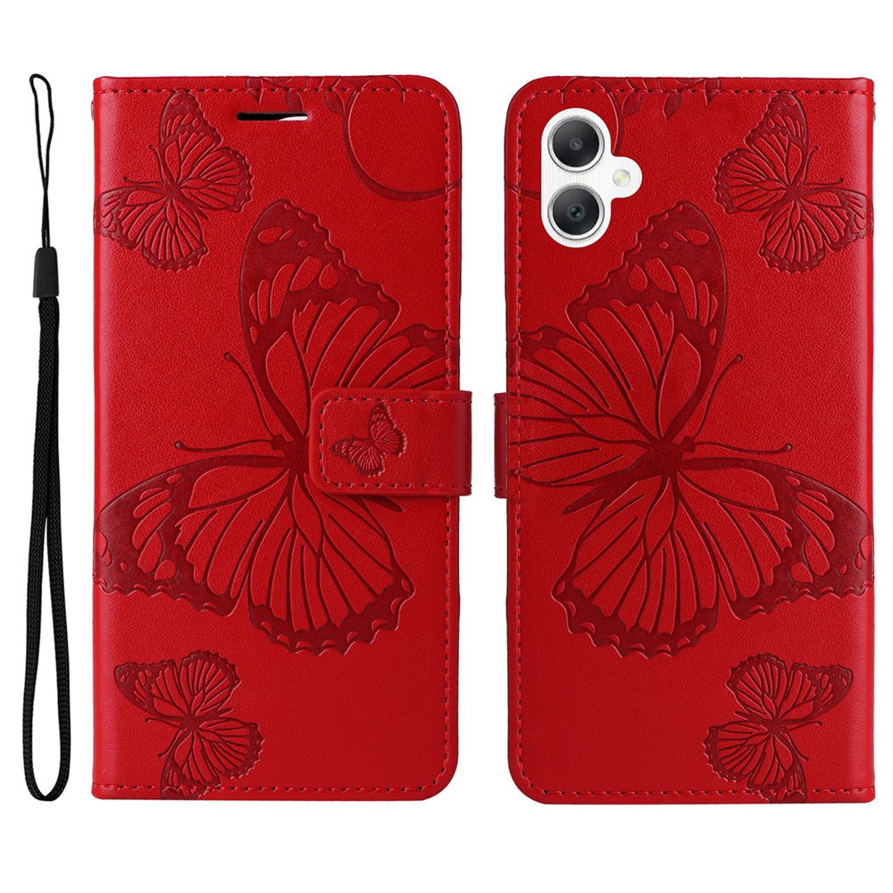 Samsung Galaxy A08 5G / A08 4G / A07 4G / A07s 4G / A06 4G / A06 5G Plånboksfodral Läderfodral med Blommigt Fjärilsmönster, Stativ