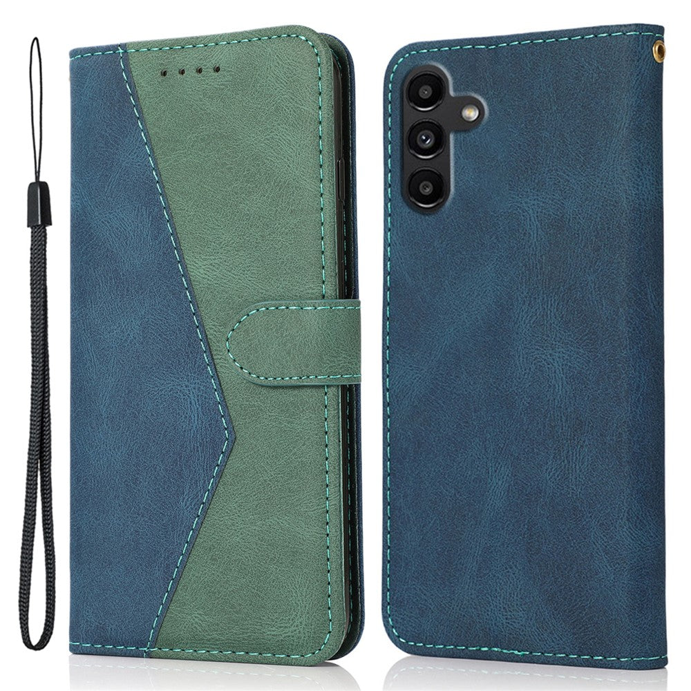 For Samsung Galaxy A16 5G / A16 4G Cover Color Splicing Wallet Stand Leather Phone Case with Wrist Strap