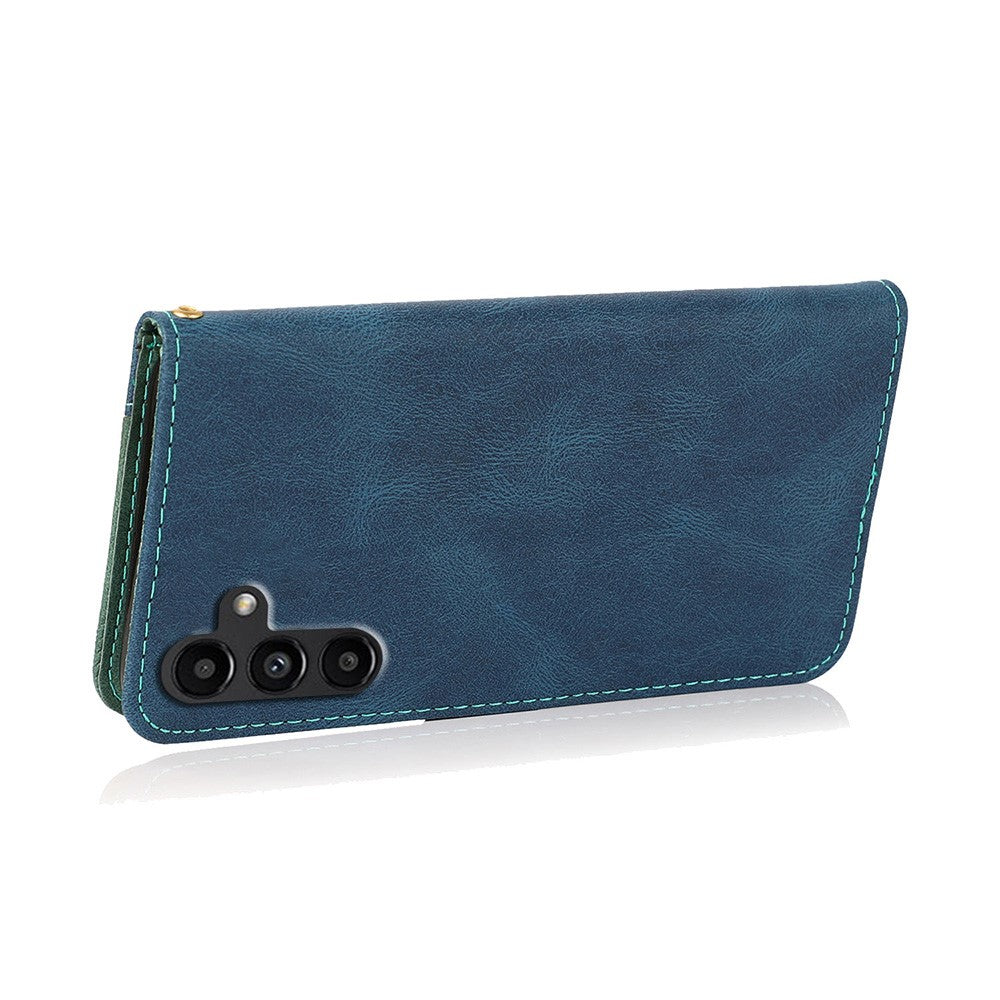 For Samsung Galaxy A16 5G / A16 4G Cover Color Splicing Wallet Stand Leather Phone Case with Wrist Strap