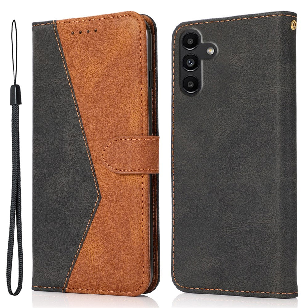 For Samsung Galaxy A16 5G / A16 4G Cover Color Splicing Wallet Stand Leather Phone Case with Wrist Strap
