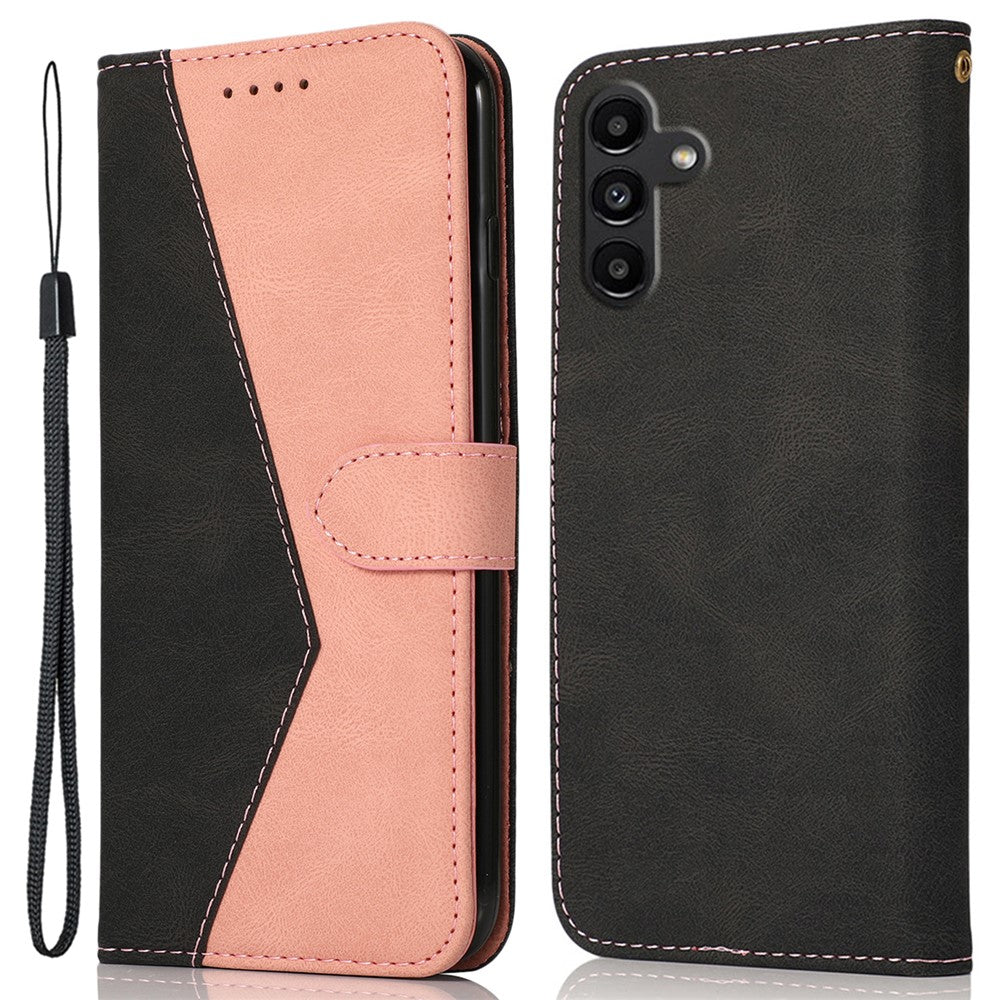For Samsung Galaxy A16 5G / A16 4G Cover Color Splicing Wallet Stand Leather Phone Case with Wrist Strap