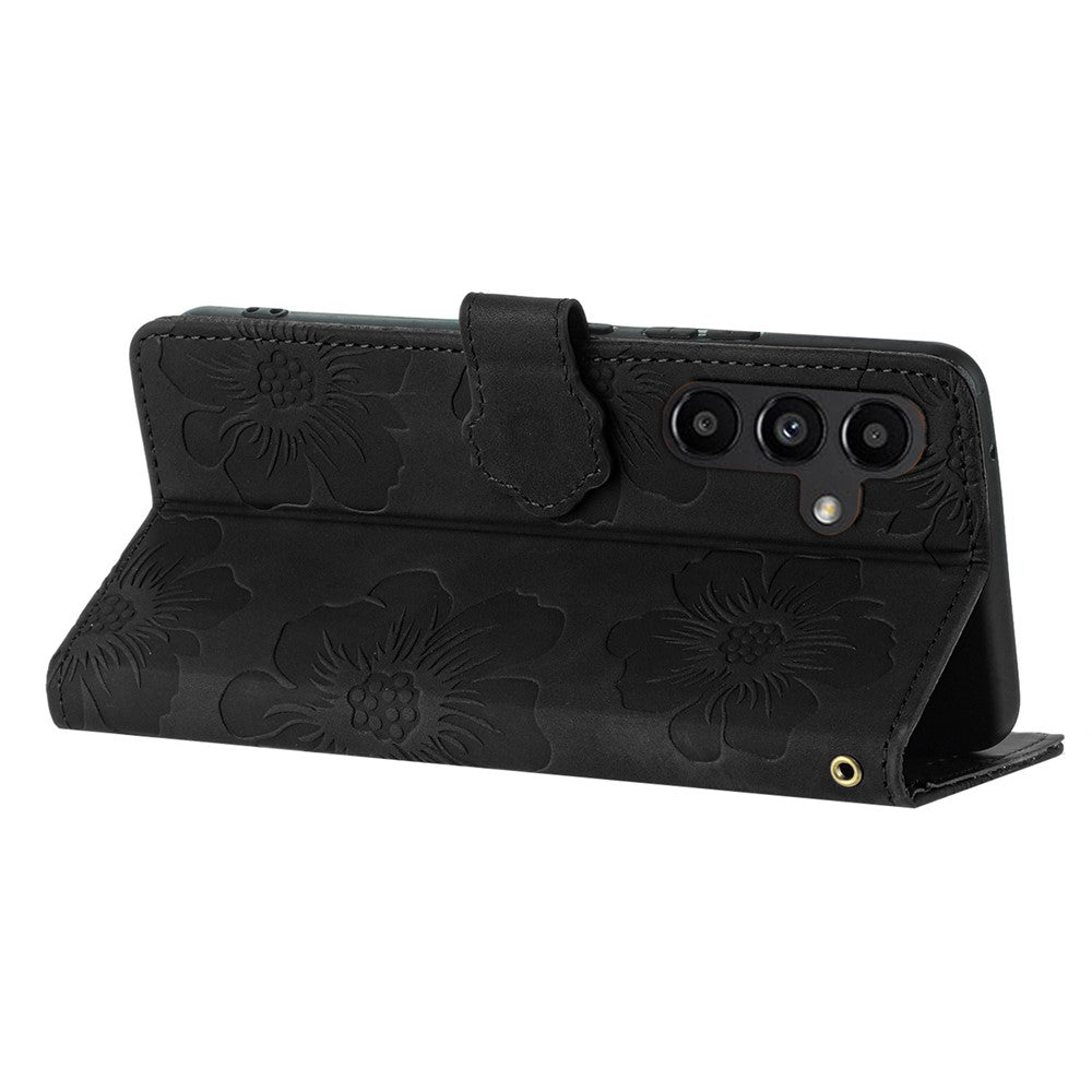 Til Samsung Galaxy A16 5G / A16 4G Etui Blomsterdesign Læderpung Telefoncover med Håndrem