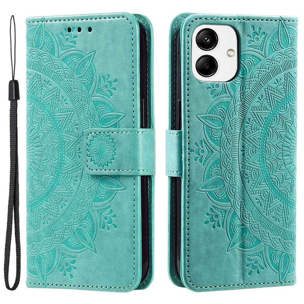 For Samsung Galaxy A04 4G (164.4 x 76.3 x 9.1 mm) Mandala Flower Pattern Imprinted Stand Case Shockproof PU Leather Wallet Phone Cover