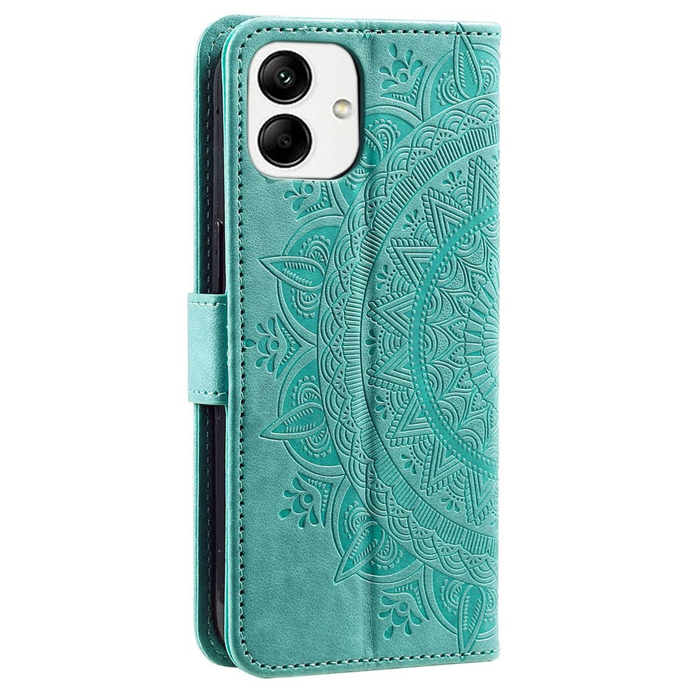 For Samsung Galaxy A04 4G (164.4 x 76.3 x 9.1 mm) Mandala Flower Pattern Imprinted Stand Case Shockproof PU Leather Wallet Phone Cover