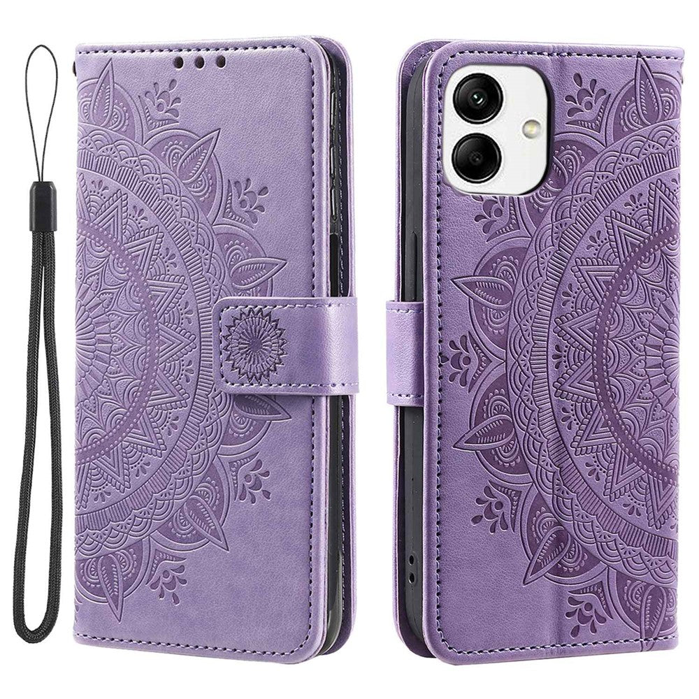 For Samsung Galaxy A04 4G (164.4 x 76.3 x 9.1 mm) Mandala Flower Pattern Imprinted Stand Case Shockproof PU Leather Wallet Phone Cover