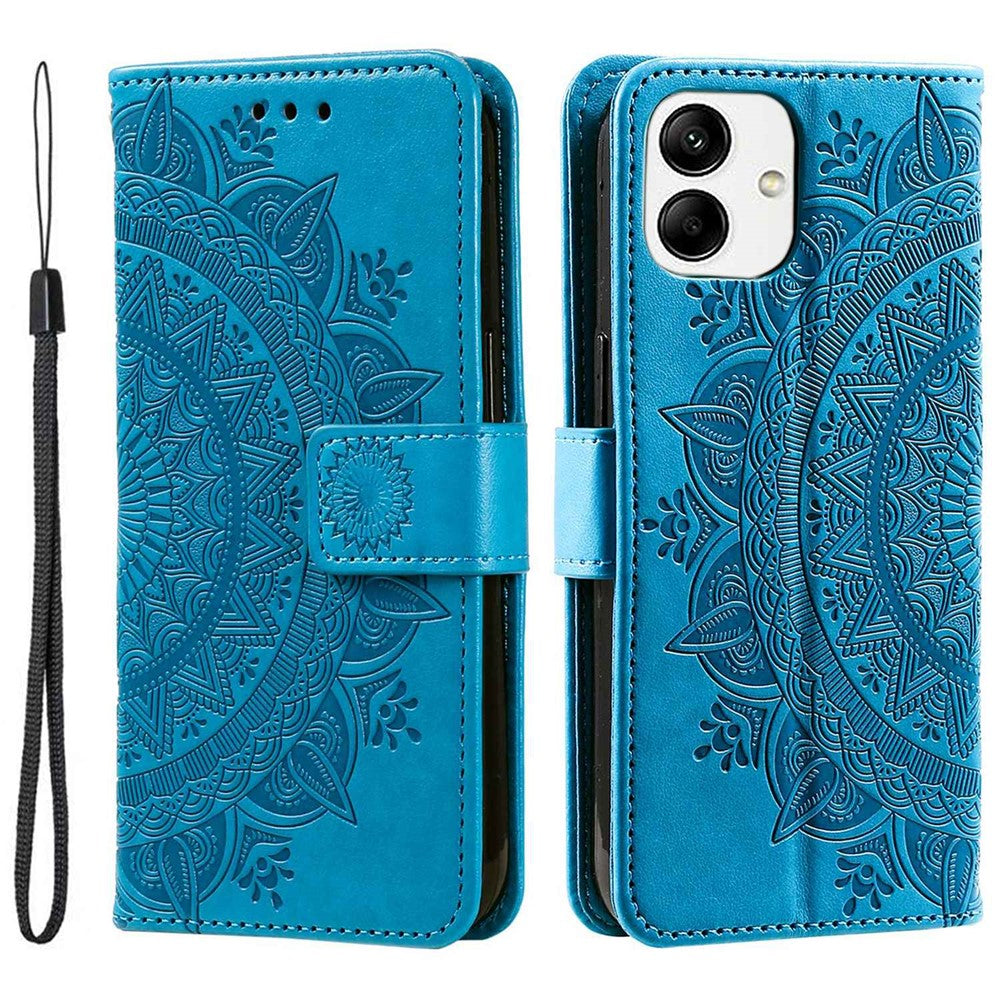 For Samsung Galaxy A04 4G (164.4 x 76.3 x 9.1 mm) Mandala Flower Pattern Imprinted Stand Case Shockproof PU Leather Wallet Phone Cover