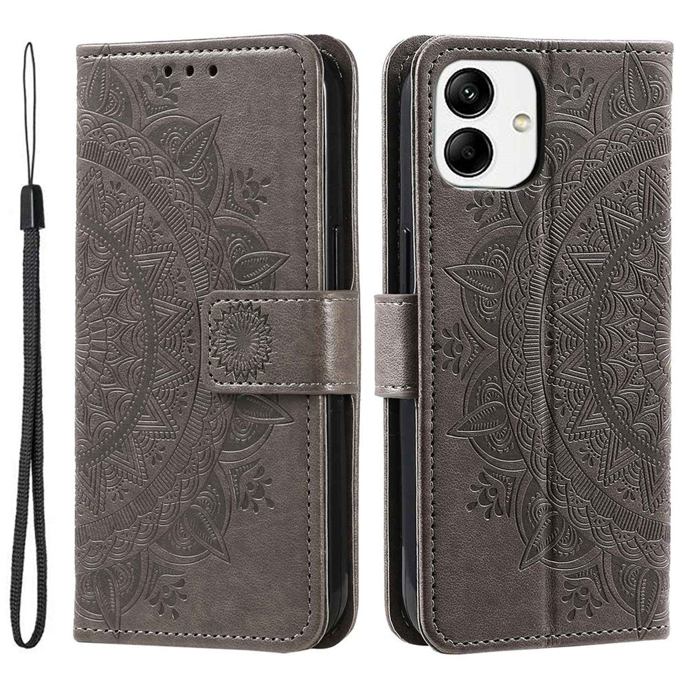 For Samsung Galaxy A04 4G (164.4 x 76.3 x 9.1 mm) Mandala Flower Pattern Imprinted Stand Case Shockproof PU Leather Wallet Phone Cover