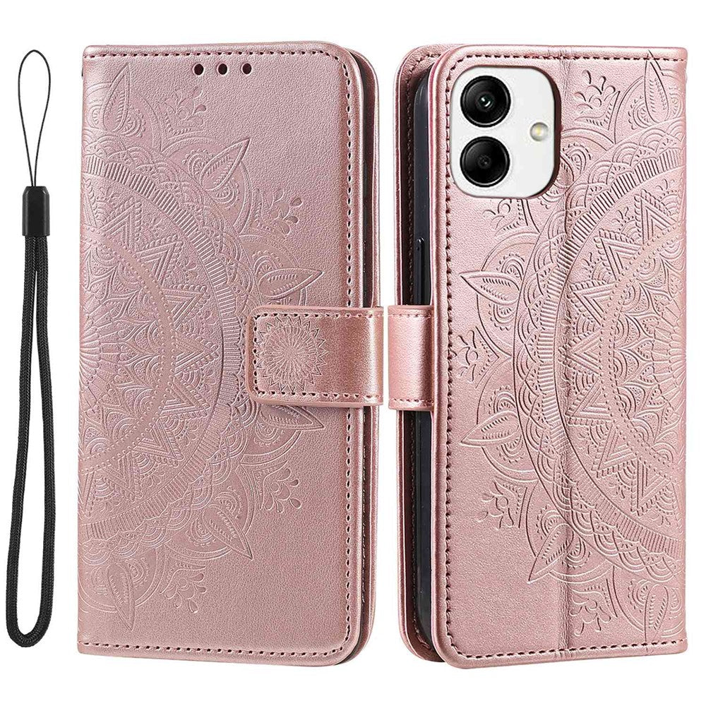 For Samsung Galaxy A04 4G (164.4 x 76.3 x 9.1 mm) Mandala Flower Pattern Imprinted Stand Case Shockproof PU Leather Wallet Phone Cover