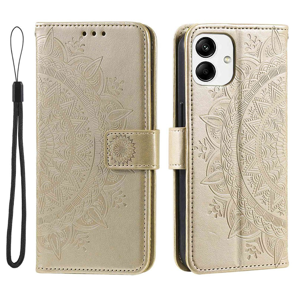 For Samsung Galaxy A04 4G (164.4 x 76.3 x 9.1 mm) Mandala Flower Pattern Imprinted Stand Case Shockproof PU Leather Wallet Phone Cover