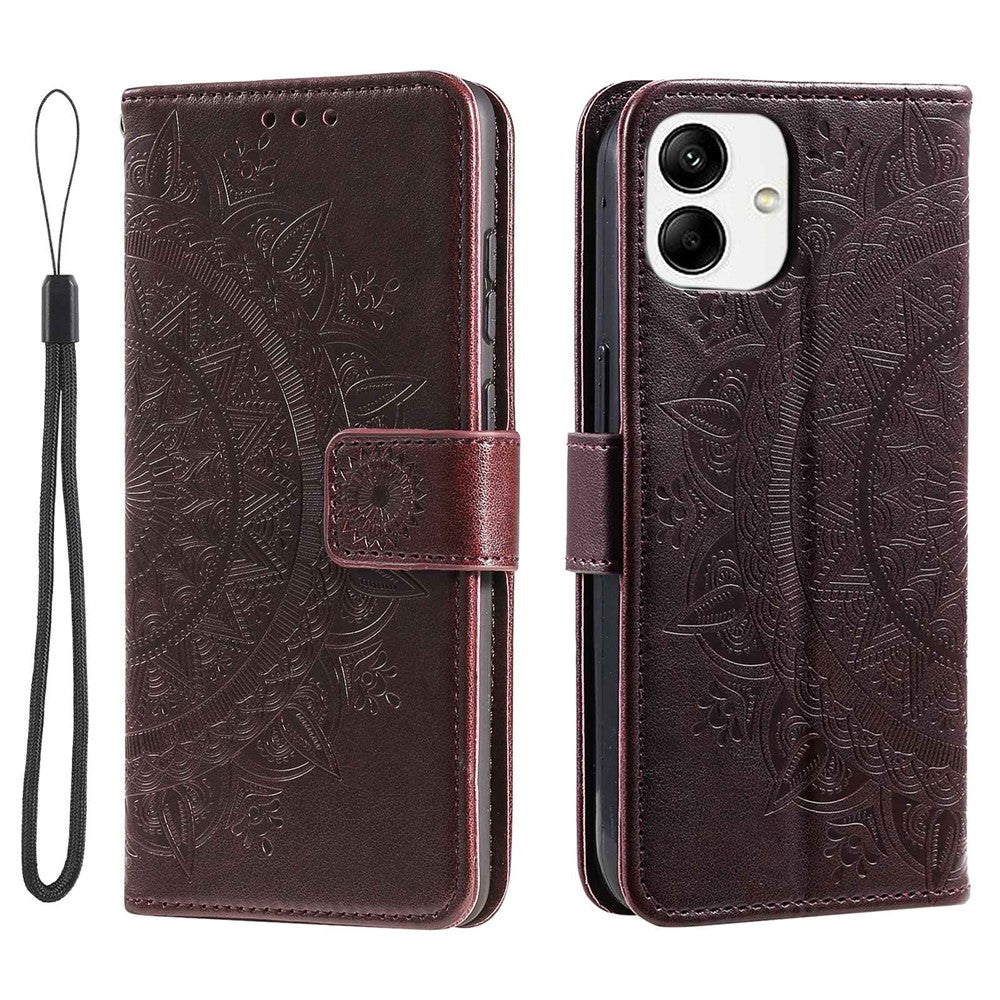 For Samsung Galaxy A04 4G (164.4 x 76.3 x 9.1 mm) Mandala Flower Pattern Imprinted Stand Case Shockproof PU Leather Wallet Phone Cover
